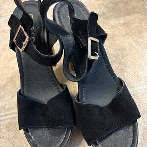 Women's Black Suede Ankle-Strap Sandals